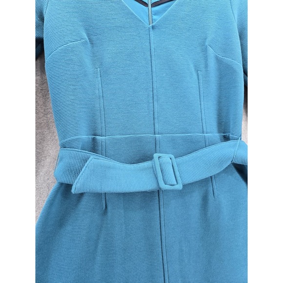 BODEN Margie Ottoman V Neck Dress Teal Blue Womens Size 4 Ribbed Preppy Pencil - Picture 4 of 11